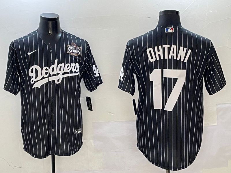 Men Los Angeles Dodgers 17 Ohtani Black Stripe Jointly Name 2025 Nike MLB Jersey style 4